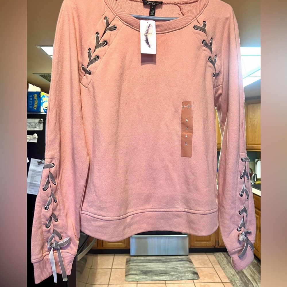 Jessica Simpson velvet lace up long sleeve top NWT